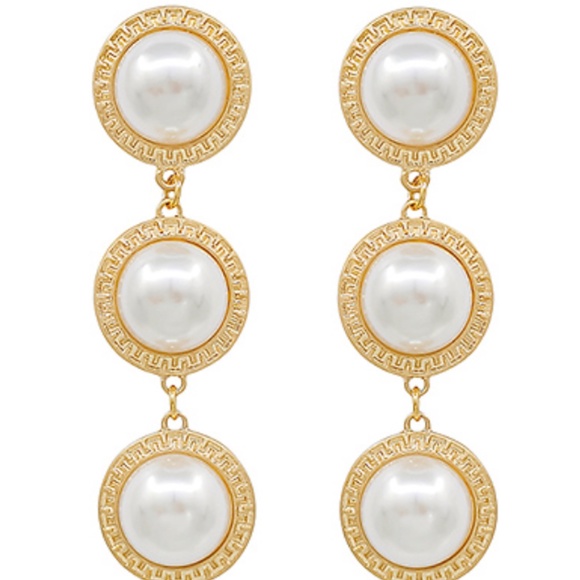 Pearl & Oriental Textured 3 Drop Earrings - Picture 1 of 1